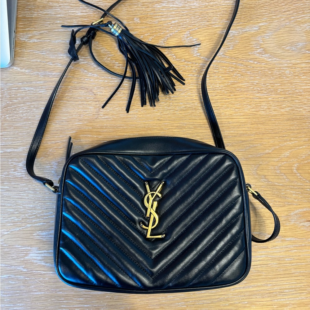 YSL Lou in Quilted Leather Crossbody with Gold Hardware